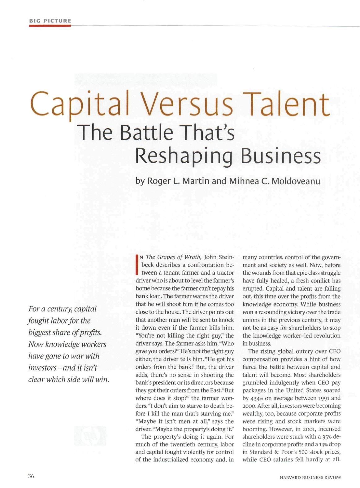 Capital Versus Talent - The Battle That's Reshaping Business (Article)