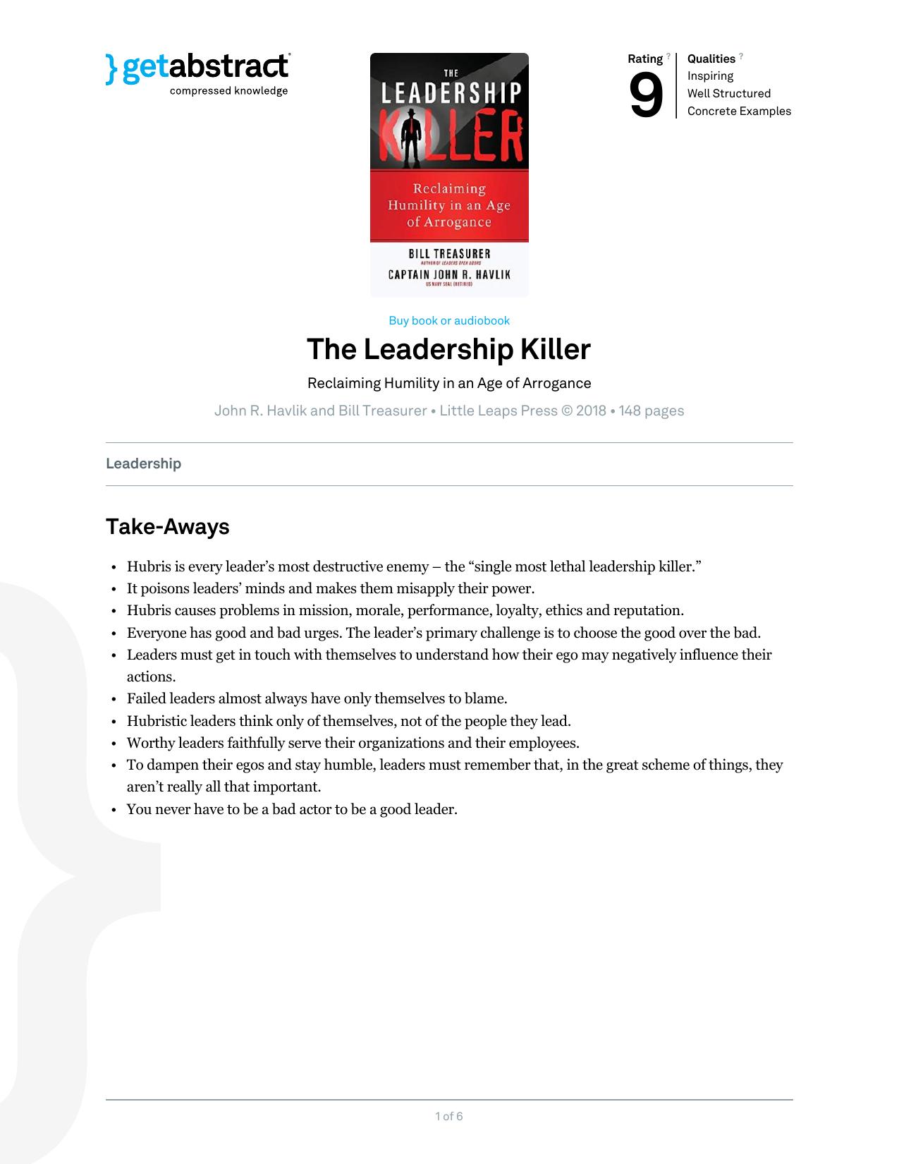 The Leadership Killer (Book Summary)